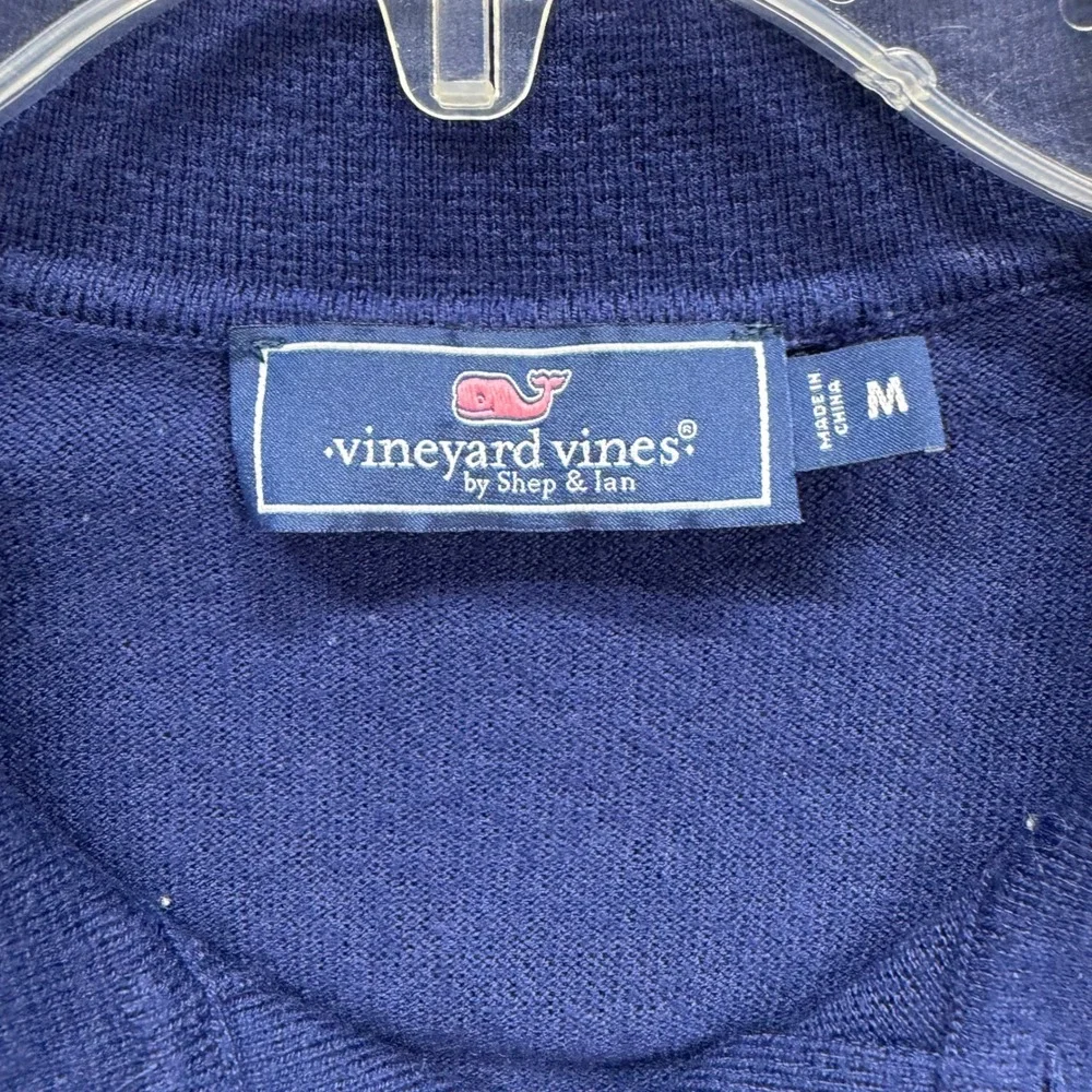 Vineyard Vines Polo Sweater Men Medium Blue Wool Blend Long Sleeve Whale Classic